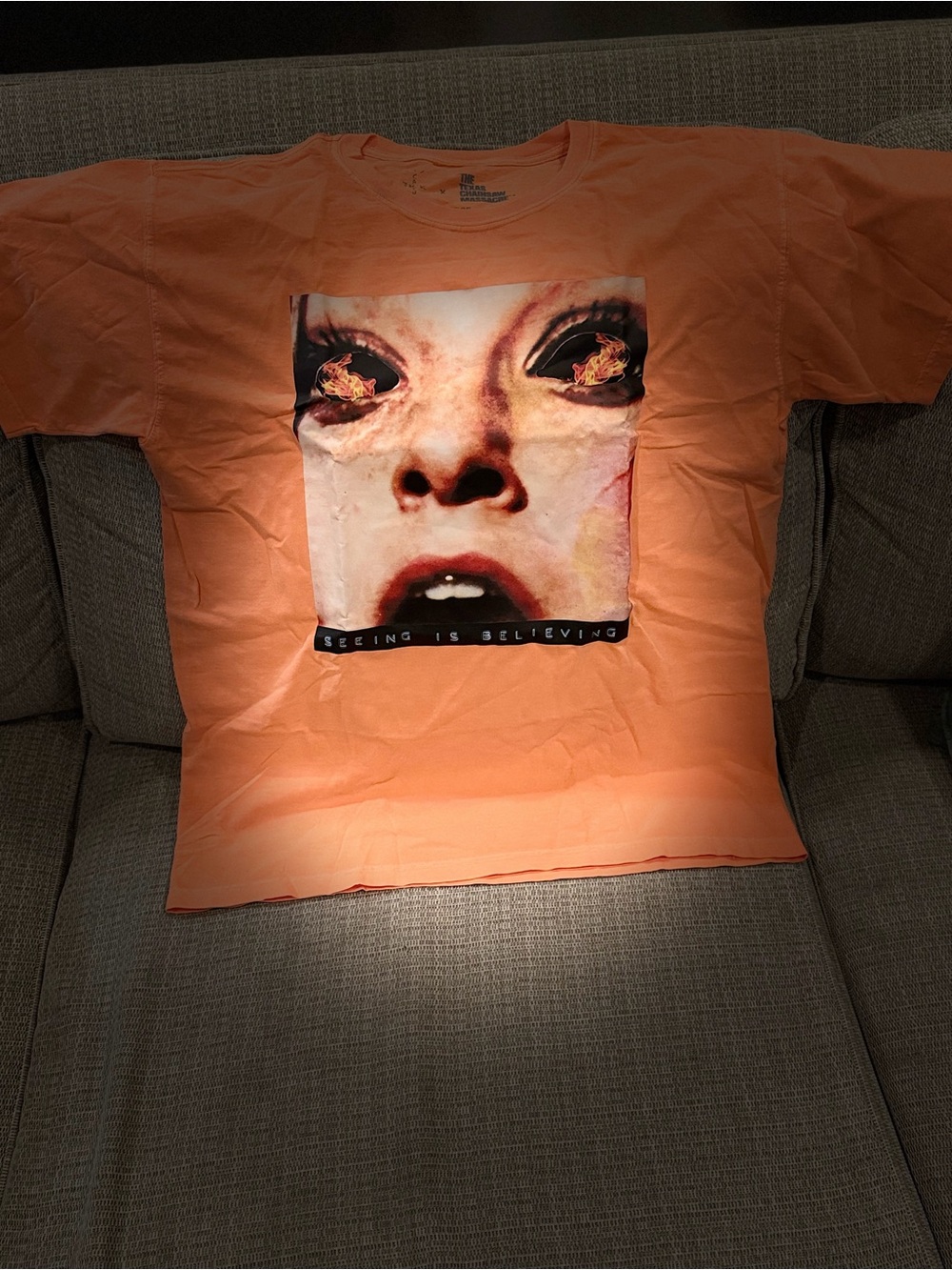 Travis Scott Orange Graphic Tee - 'Seeing Is Believing' Face Print